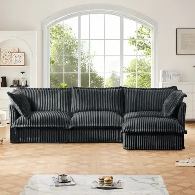 Streamdale Furniture Streamdale L-shaped Slipcovered Sectional Sofa, Ottoman & Pillows, Gray Corduroy