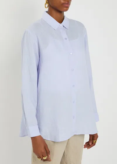 Eileen Fisher Stripe Organic Cotton Button-up Shirt In Blue