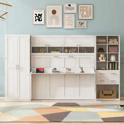 Streamdale Furniture Streamdale Full Size Murphy Bed Wall Bed With Closet, Drawers And Shelves