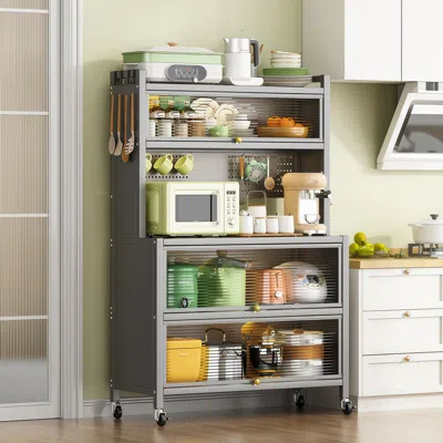 Streamdale Furniture Streamdale 64" Kitchen Pantry Cabinet With Wheels & Diy Board, Gray