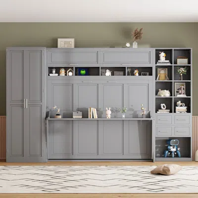 Streamdale Furniture Streamdale Queen Size Murphy Bed Wall Bed With Closet, Drawers And Shelves