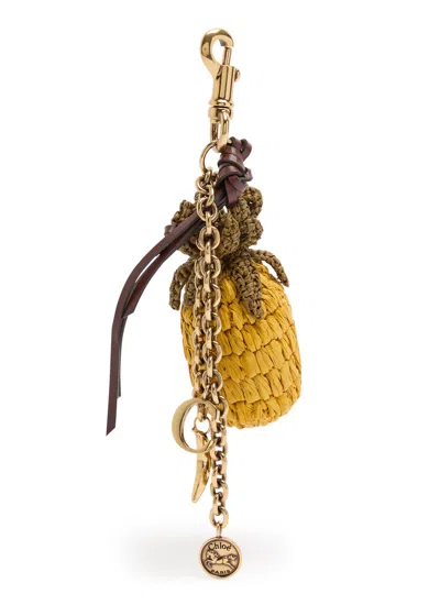 Chloé Chloe Pineapple Raffia Bag Charm In Gold