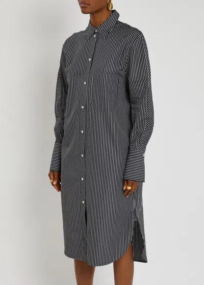 Totême Toteme Striped Cotton Midi Shirt Dress In Gray