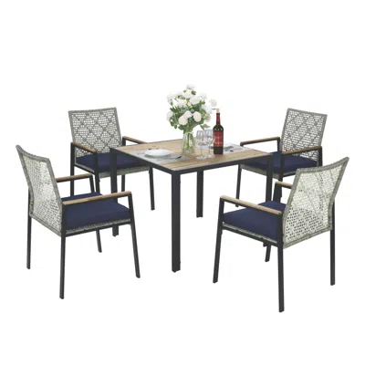 Streamdale Furniture Streamdale All Weather 5-piece Patio Dining Set, Acacia Table, Light Gray