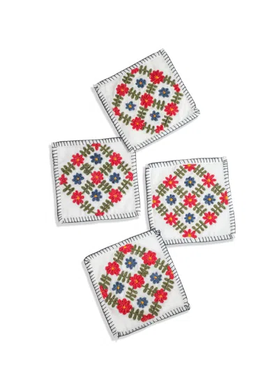 Tiramisu Verdant Bloom Hand-embroidered Cocktail Napkins In Multi