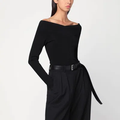Stella Mccartney Womens Off-shoulder Long-sleeve Compact-knit Top Black In Black