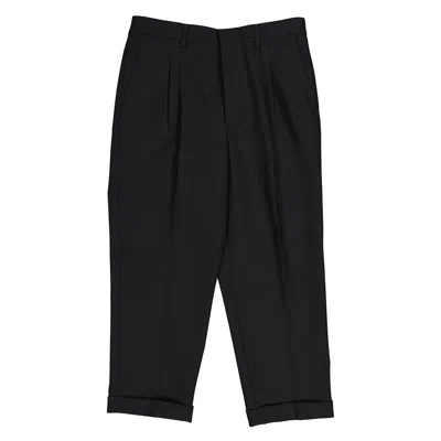 Ami Alexandre Mattiussi Box-pleated Black Cropped Trousers In Black