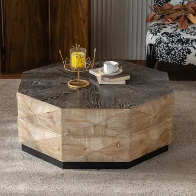 Streamdale Furniture Streamdale Octagon Coffee Table, 38" Retro Wood Center Table