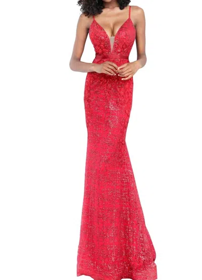 Jovani Embroidered Floral Appliqued Gown