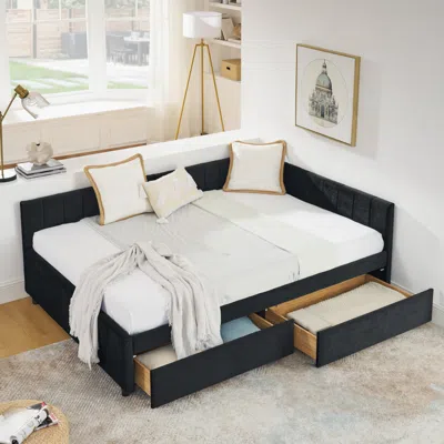 Streamdale Furniture Streamdale Tufted Upholstered Bed Frame With Drawers, Velvet, Black