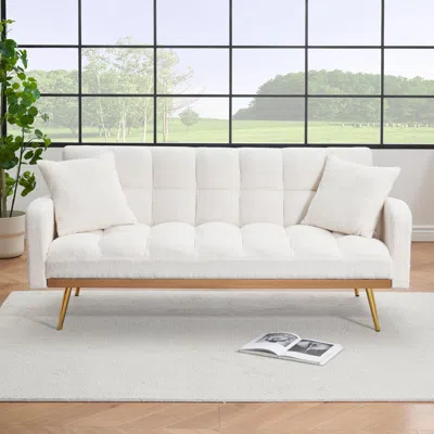 Streamdale Furniture Streamdale 69" Beige Sofa Bed With Adjustable Teddy Sofa