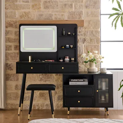 Streamdale Furniture Streamdale Makeup Vanity Desk With Mirror & Lights, Drawers & Cabinet