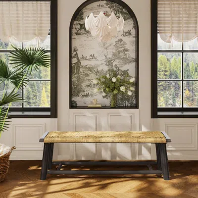 Streamdale Furniture Streamdale Farmhouse Wood Rattan Bench - 59 Inch