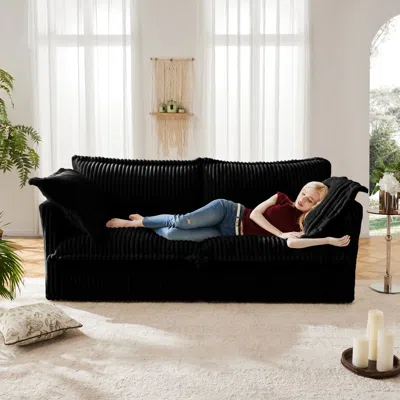 Streamdale Furniture Streamdale Black Corduroy Slipcovered 2-seat Sofa