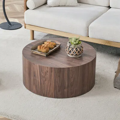 Streamdale Furniture Streamdale Deep Walnut Cylindrical Coffee Table - 27.5" X 12" - Modern/industrial