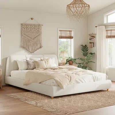 Streamdale Furniture Streamdale White Linen Upholstered Bed Frame
