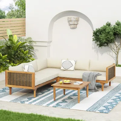 Streamdale Furniture Streamdale Acacia Wood Sectional Seating Group With Cushions