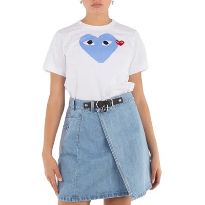 Cdg Play Double Heart Logo Short-sleve T-shirt In White
