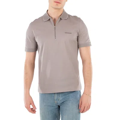Ferragamo Short Sleeved Zip Up Polo Shirt In Gray