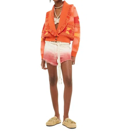 Alanui Papaya Ombre Dip Dye Frayed Denim Shorts