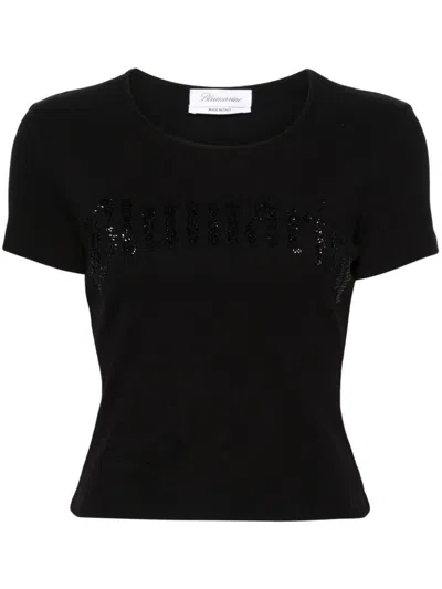Blumarine Women Logo Ribbed Cotton Cropped T-shirt