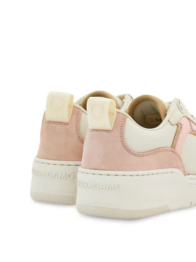 Ferragamo Gancini Leather Sneakers Featuring Suede Paneling