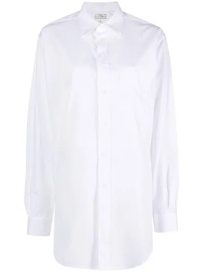 Maison Margiela Oversize Cotton Poplin Long Shirt In White