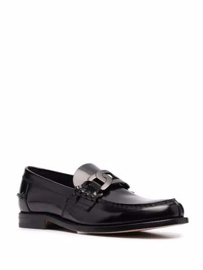 Tod's Polished Block Heel Loafers With Penny Slot In Black