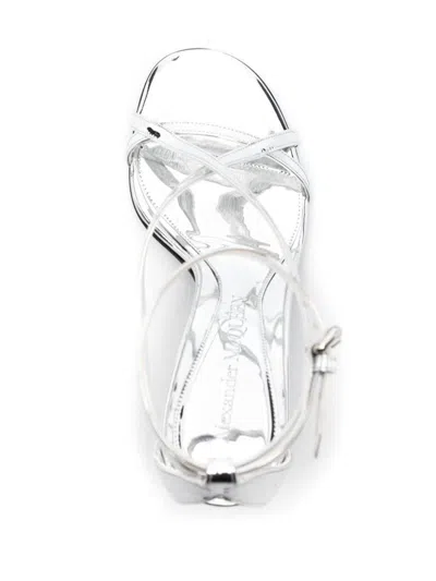 Alexander Mcqueen Silver-tone Leather Twisted Armadillo Sandals