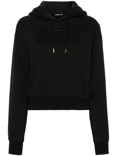 Jacquemus Le Grosgrain Logo Cotton Fleece Crop Hoodie In Black