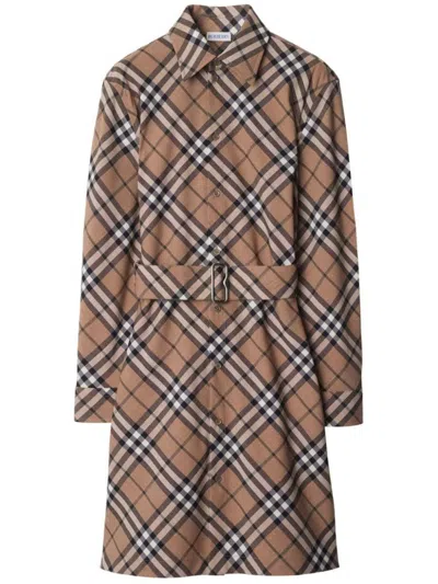 Burberry Waist Belted Shirt Dress With Checked Pattern