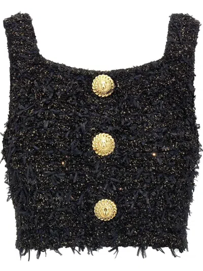 Balmain Women Tweed Cropped Top