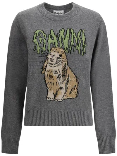 Ganni Bunny Wool Crewneck Sweater