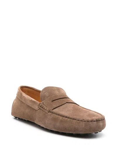 Tod's Men Gommino Suede Leather Loafers In Brown