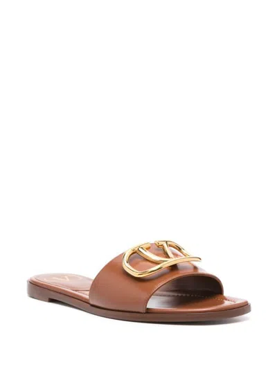 Valentino Garavani Women Tan Calfskin Vlogo Signature Slide In Brown