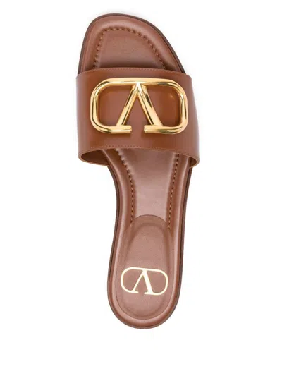 Valentino Garavani Women Tan Calfskin Vlogo Signature Slide In Brown