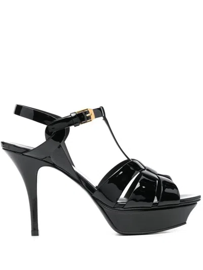 Saint Laurent Tribute Platform Sandals In Smooth Leather Shoes In Black