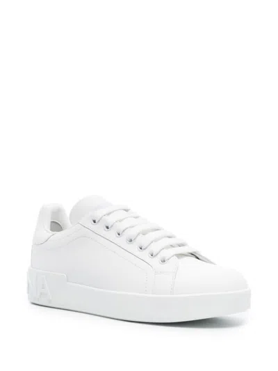 Dolce & Gabbana Women Portofino Leather Sneakers In White