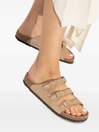 Birkenstock Beige Leather Florida Slippers