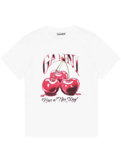 Ganni Basic Jersey Cherry Relaxed T-shirt In White