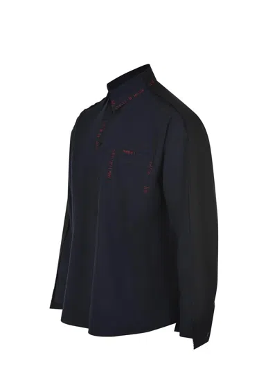 Marni Cool Wool Shirt With Contrast Stitching Shirt And Blouse Black In Blue