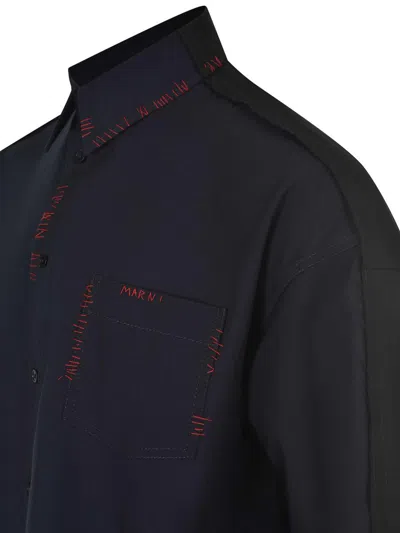 Marni Cool Wool Shirt With Contrast Stitching Shirt And Blouse Black In Blue