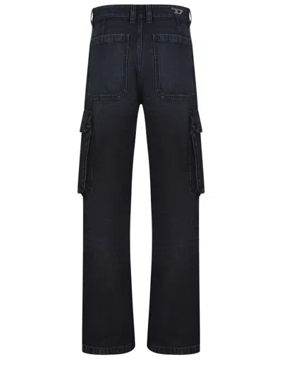 Diesel D-pot-cargo Mid Rise Straight Jeans In Black