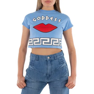 Yazbukey Ladies T-shirt Light Blue Goddess Croptop Cotton