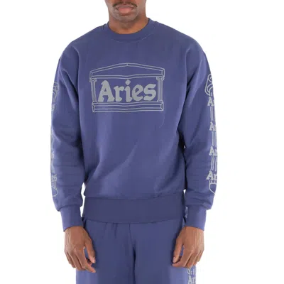 Aries Navy Reflective Column Cotton Sweatshirt In Blue