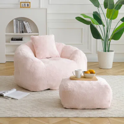 Streamdale Furniture Streamdale Giant Faux Fur Bean Bag Chair With Footstool
