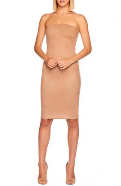 Susana Monaco Faux Suede Tube Strapless Midi Dress In Sand In Neutral