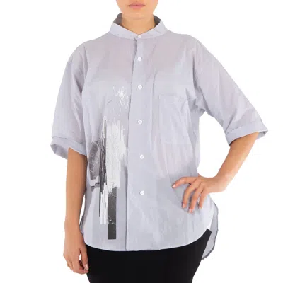 Y's Ladies Abstract-print U-tuck Collar Cotton Shirt