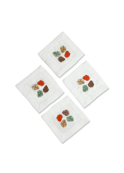 Tiramisu Set Of 4 Autumn Color Palette Cocktail Napkins In White