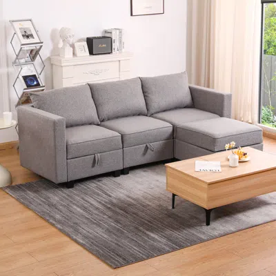 Streamdale Furniture Streamdale Dark Grey Small Sectional Sofa With Ottoman